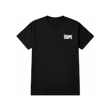 Unisex Hope Nakış Baskılı %100 Pamuklu Oversize Bisiklet Yaka Kısa Kollu Günlük T-shirt Siyah