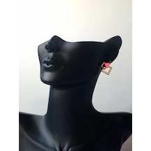 Altın Kaplama Gold Neon Mineli Pembe Kare Zirkon Taşlı Minimalist