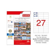 Tanex Laser Etiket 100 Yp 70X32.125 Laser-Copy-Inkjet  Tw-2027