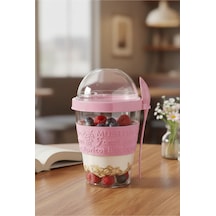 Pembe Take N Go Kaşıklı Hazneli Meyveli Yoğurt Kabı Piknik Iş Atıştırmalık Müsli Granola Süt Bardak