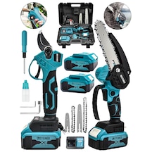 Steiner 18v Çift Akülü Çelik Şanzıman 35mm Dal Budama Makası & 15cm Budama Testeresi 2 Li Set Mavi