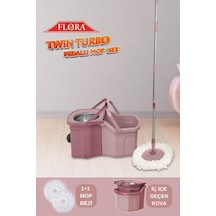 Twin Turbo Pedallı Çelik Mop Set, Temiz Ve Kirli Suyu Ayıran Otomatik Temizlik Seti 1+1 Mop Pembe