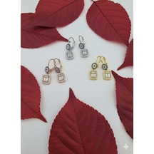 925 Ayar Papatya Silver Baget Taşlı Nazar Küpe.rose.gold.rodaj Gümüş