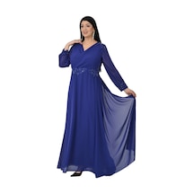 Lilas Xxl Kadın Büyük Beden Uzun Şifon Abiye Elbise 9573 Saks Saks Mavi