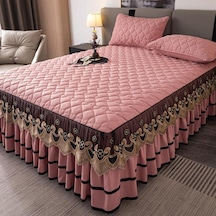 Koyu Pembe Pamuk Kalınlaşmış Prenses Tarzı Dantel Yatak Etek Üç Parçalı Set 1.8m/1.5m/2.0m Yatak Kaymaz Yatak Örtüsü 120 200cm
