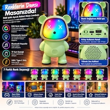 Renk Değiştiren Işıklı Animasyon Ayıcık Bluetooth Usb Hoparlör Kablosuz Robot Gece Masa Lambası Yeşl Hediyelik Eşya