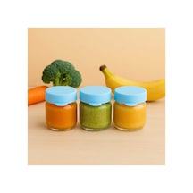 3 Lü Mini Cam Kavanoz 41 Ml Silikon Kapaklı Mama, Baharat, Reçel Ve Sos Saklama Kabı Mavi