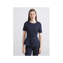LC Waikiki Alıta Cıty Farkıyla Lcw Vision İndigo Denim Düz Oval Yaka Kısa Kollu Kadın Bluz İndigo - 929700776 İndigo