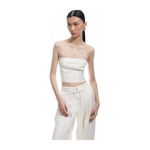 Koton Kat Detaylı Viskon Straplez Crop Bluz Ekru 5sak30014ew Ekru