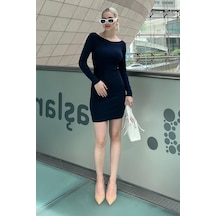 Madmext Lacivert Madonna Yaka Mini Elbise Mg2041-lacivert Lacivert