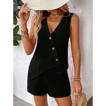 Veraura Lifestyle Kadın Askılı Önü Düğmeli Asimetrik Detaylı Bluz Ve Astarlı Short Ikili Takım siyah