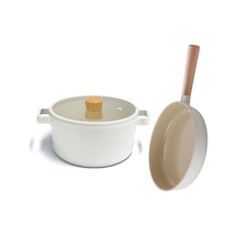 Neoflam Fika 26 cm Derin Tencere & 26 cm Tava Seti Bej