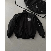 Ertaştrendstore Erkek Baskılı Bomber Mont Fermuarlı Cepli Kapitone Astarlı - Siyah Çoklu Renk