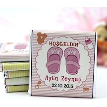 Dark Brown Hoşgeldin Kız Bebek Çikolatası İsim ve Tarih Yazılabilen Hediye Çikolata KBK16 48 Adet