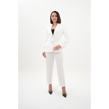 Velnara Moda Kırık Beyaz Modern Klasik Kadın Takım Elbise - Düğme Detaylı Ceket & Dar Paça Pantolon Kırık Beyaz - 942454823 Kırık Beyaz