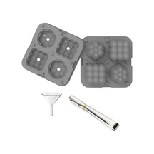 2'si 1 Arada Buz Küpü Tepsisi Yeniden Kullanılabilir Silikon Buz Yapma Kalıbı, Huni + Buz Kelepçesi Bpa İçermez, Fda Sertifikası Yok - Gri