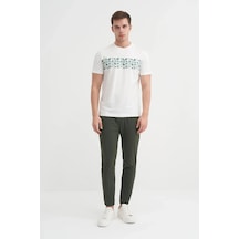 Cazador Bisiklet Yaka Slim Fit Pamuklu Tişört Ekru