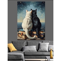 Ahşap Tablo Kitaplar Üzerinde Oturan İki Kedi