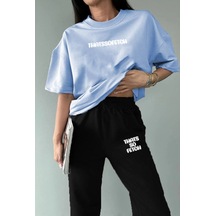 Hırsch Kadın Oversize Bebe Mavisi Thats So Fetch Eşofman T-shirt Takım Bebe Mavisi