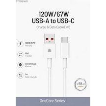 120w/67w Usb-a To Usb-c Hızlı Şarj Ve Data Kablosu 1m Beyaz Standart