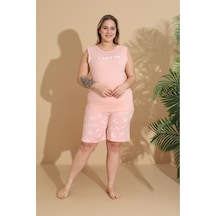 Eyfuze Kadın Milan Kumaş Büyük Beden Curve Baskılı Desenli Şortlu Pijama Takımı Açık Pembe