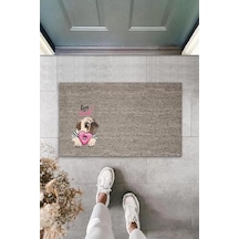 Dijital Baskı Gri Love Sweet Pembe Şekerlemeli Bulldog Köpek Dekoratif Kapı Paspası K-2077 Renkli