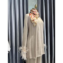 Lisa İpek Cupra Tüylü İkili Takım - Bej - 1 Bej