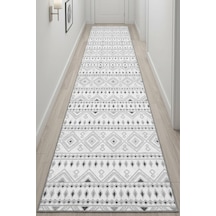Raschel Carpet Premium Yıkanabilir Leke Tutmaz Modern Yolluk Etnik Desen Gri Özel Seri Kaymaz Taban Halı Çok Renkli