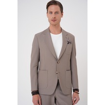 Efor Comfort Fit Mono Yaka Çift Yırtmaç Torba Cep Gofre Kumaş Casual Vizon Ceket C 703 Vizon