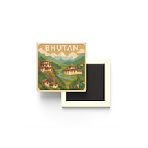 Butan - Bhutan - Paper Cut Art - Baskılı Buzdolap Magneti Kare - 9x9 Cm