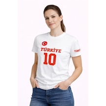 Hazego Türkiye Ay Yıldız Baskılı 10 Numara Forma Tişört Taraftar T-shirt - Beyaz
