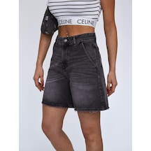Füme Denim Mini Şort Siyah