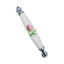 Beyaz Polimer Kulp Krom Ayak Güllü 128 Mm / 5 Adet Antik