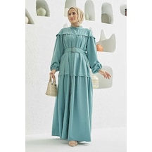 Neways 6605-carla Büzgülü Kuşaklı Elbise Mint Yeşili Mint