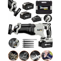 Dragro Alman DRG-88V 10 Ah Çift Akülü Tilki Kuyruğu Ağaç Dal Kurban Kesim Makinesi + 5 Adet Bıçak Şarjlı Tilki Gri