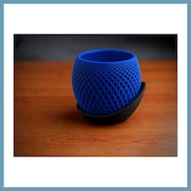 Bezos 3d Baskı Küre Saksı - Kafes Dokulu İki Parçalı Dekoratif Saksı - Mavi-siyah Mbt06 Standart 13576269