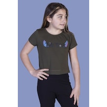 Toontoy Kids Toontoy Kız Çocuk Ön Arka Tiktok Baskılı Tişört Haki