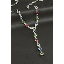 Zenviac456 Yuvarlak Zirkon Taşlı Y Kolye Zenviac45678 Gümüş Rengi