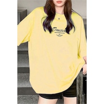 Thousand Süprem T-shirt - Sarı Baskılı Oversize Bisiklet Yaka Kısa Kol Tişört Sari