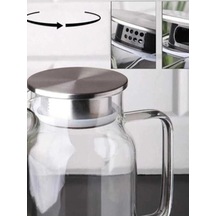 1500 Ml Borosilikat Cam Su Sürahisi - Metal Kapaklı Ve Isıya Dayanıklı