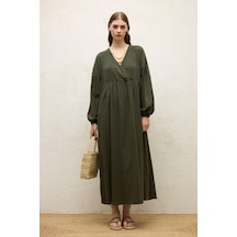 Manuka Pamuklu Kruvaze Elbise Zümrüt