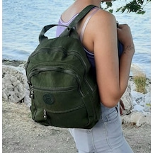 Fiyra S1 Haki Renk Krinkıl Kumaş Dört Bölmeli Bayan Sırt Çantası-Haki-Std