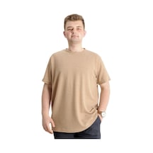Mode Xl Büyük Beden Erkek T-Shirt Bisiklet Yaka Waffle 20033 Bej 001