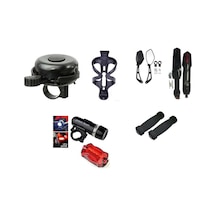 BİSİKLET AYDINLATMA AKSESUAR SETİ JUMBO PAKET ( 7 PARÇA ) Kırmızı  - Siyah