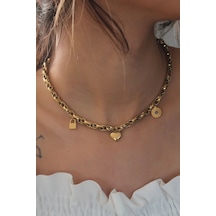 Dodes Dodes Çelik Gold Renk Kalın Zincir Model Kalp Figür Kadın Kolye Tg27bko6898 Çok Renkli