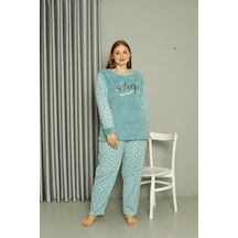 Akbeniz Welsoft Polar Kadın Büyük Beden Su Yeşili Pijama Takımı 808046 - 6xl