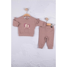 Babydonat Kirpi Nakışlı Pamuk 2'li Kız Bebek Takım Mor