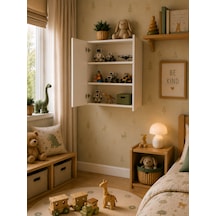 3 Raflı Çok Amaçlı Oyuncak Dolabı Mat Beyaz Mdf Lam 69x55x25 CM Yavaşlatıcılı Kapaklı