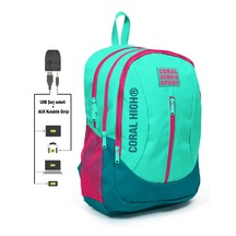 Coral High Sport Yeşil-pembe Okul ve Günlük Sırt Çantası USB ve AUX Çıkışlı 23229