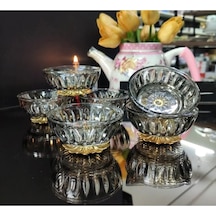 Elta Collection 6 Adet Füme Renk Gold Metal Ayaklı Kahve Yanı Lokumluk Şekerlik Sosluk Reçellik Füme